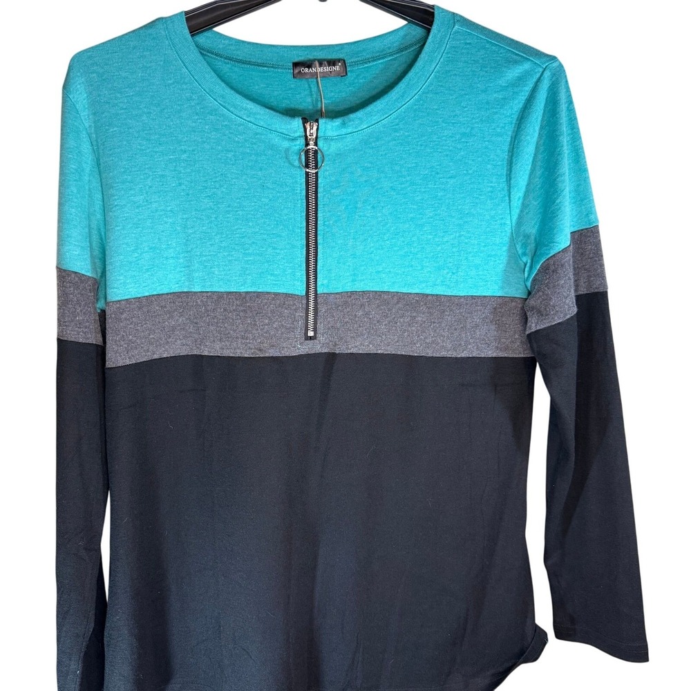 ORANDESIGNE Women's Teal‎ Blue Front Zipper Sweatshirt NWTSize XL